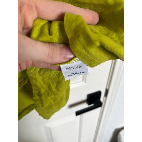 Bryn Walker Fran Light Linen Round Neck Bell Sleeve Ruffle Top Green Medium - Picture 7 of 7